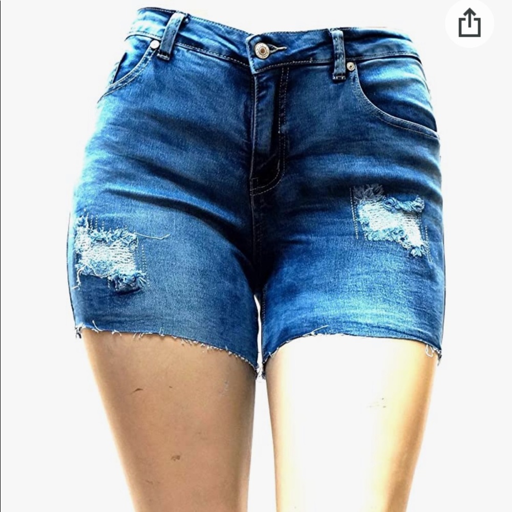 Pasion Stretch Distressed Blue Jeans Shorts F061
